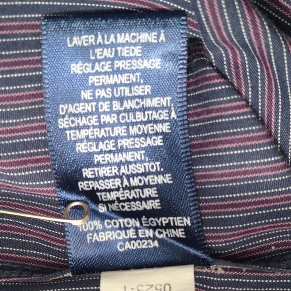 Hudson North Men's Size Large Non Iron Navy & Maroon Striped Dress Shirt - Picture 5 of 11